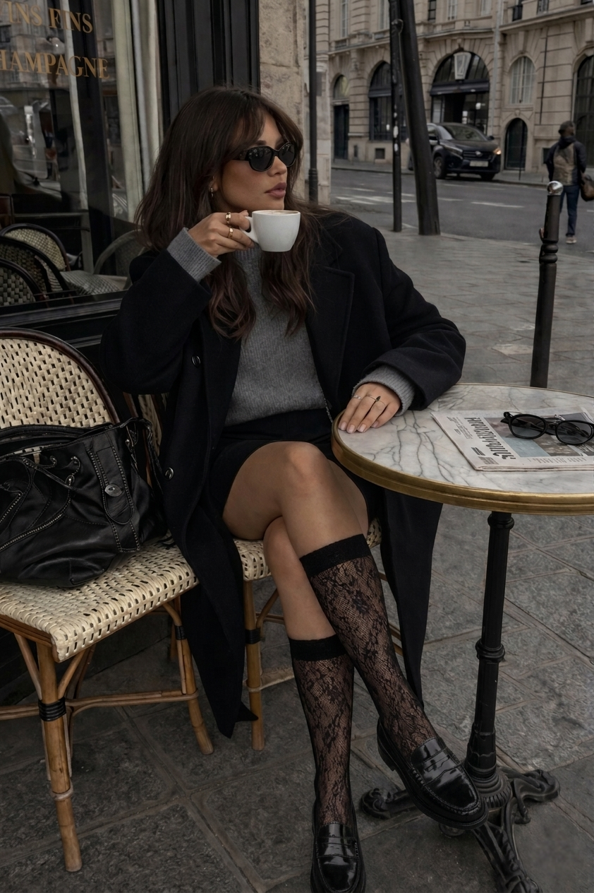 Castor - Mi-bas en dentelle noire